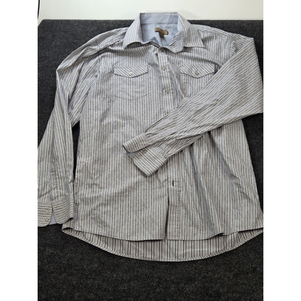 Pronto Uomo 2XLT Shirt Men Blue White Striped Big & Tall Button Up Dress Long Sl